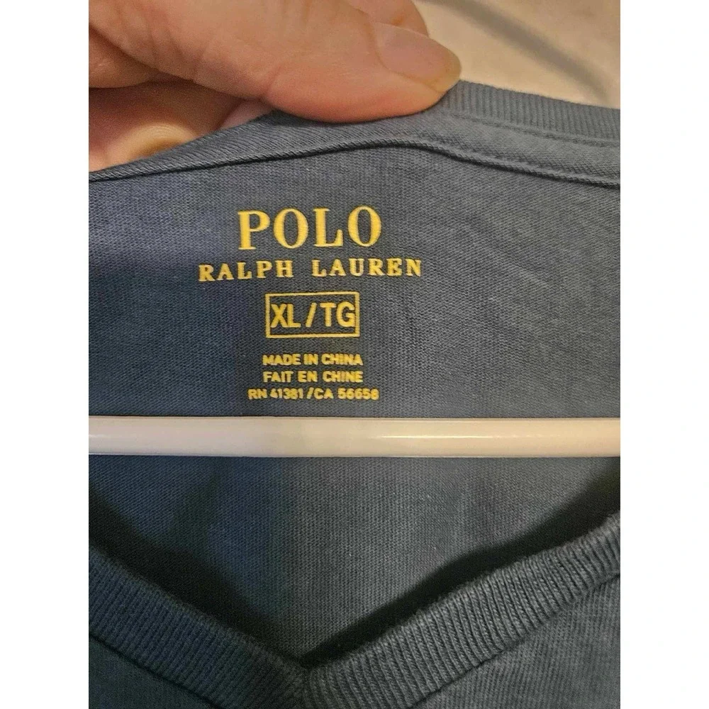 Mens Polo Ralph Lauren‎ Blue V-Neck Short Sleeve Tee T-Shirt Size XLarge